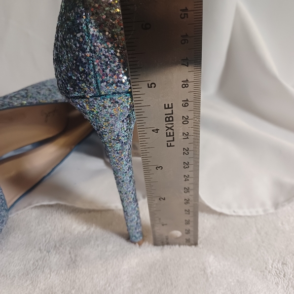 New Qupid 5.5 multi blue glitter platform peeptoe heels - Picture 5 of 6